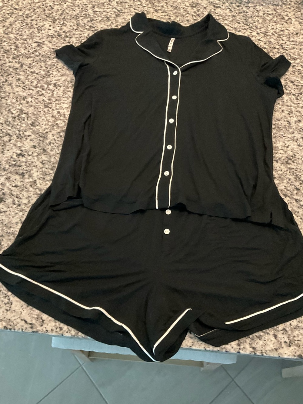 Soma Black Short Sleeve Button Pajama Set with White Piping
